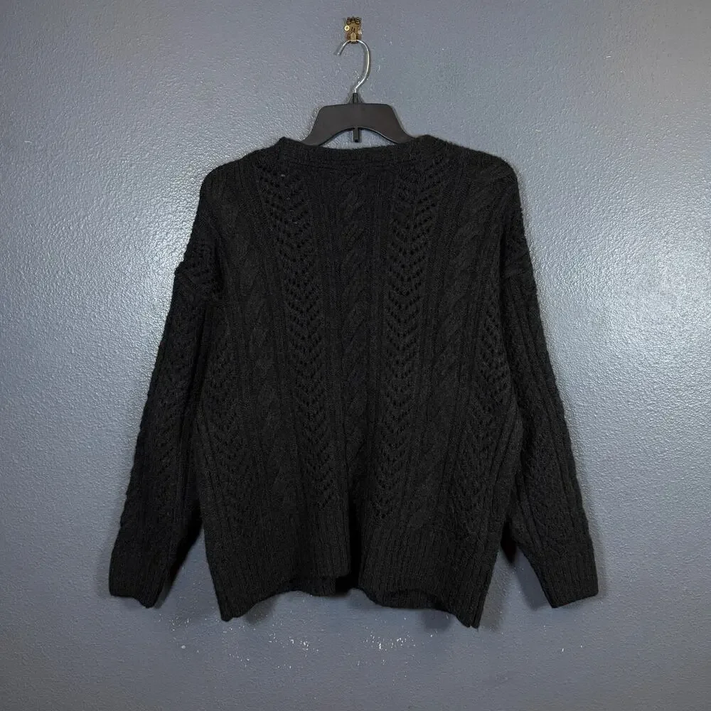 Anthropologie M women’s black classic Pointelle Cardigan knitted sweater